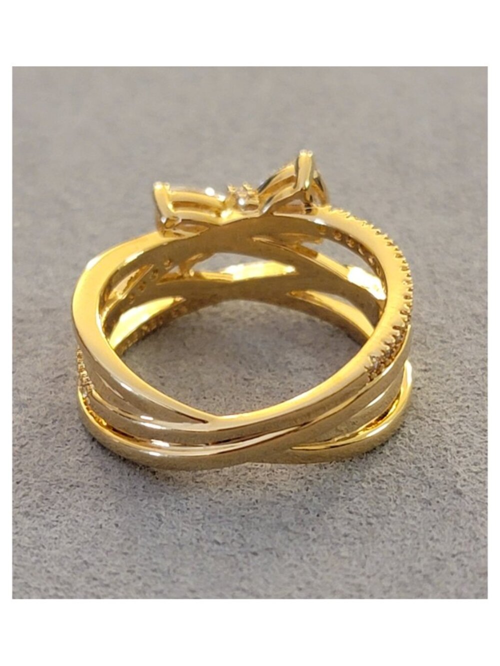 Pandora Sparkling Bow & Crossover Band Ring 14K Gold Plated Size 7 - Picture 7 of 9